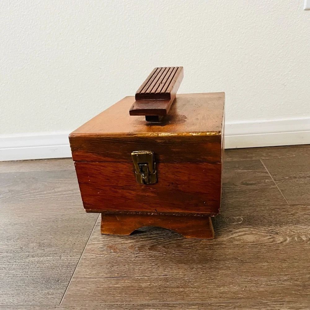 Vintage Wooden Shoes Box with Brass Latch